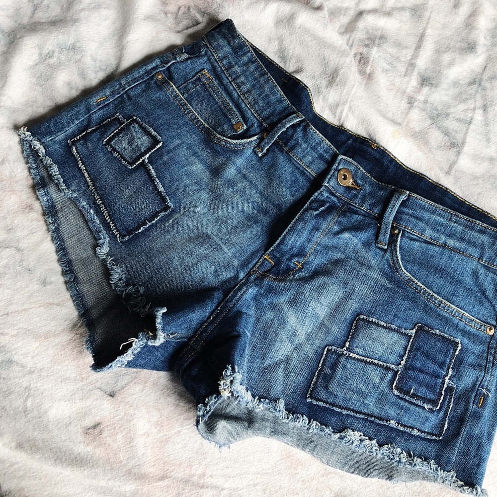 H&M, Patched, Denim, Blue Jean, Short Shorts
